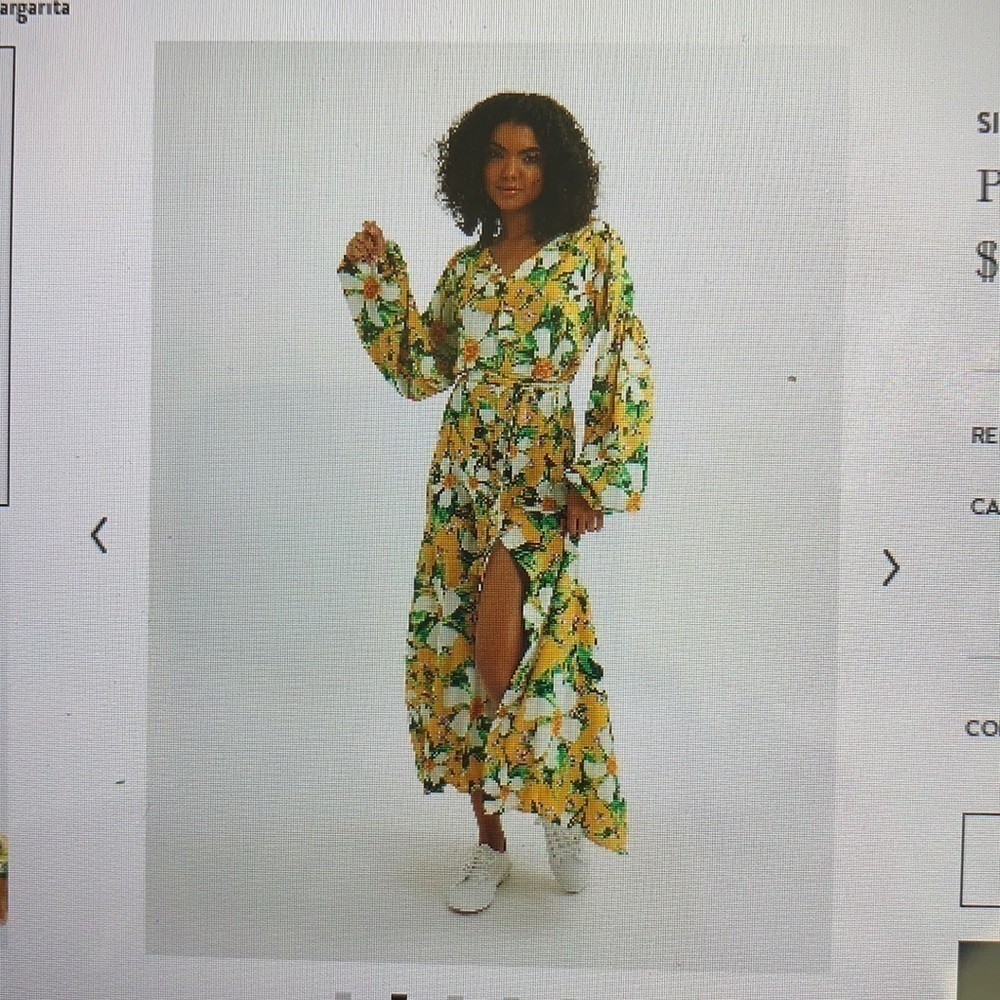 Sigal Tropical Print Balloon Sleeve Maxi Lotus Fabric Dress M